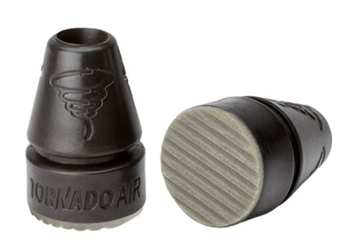 Two black and gray crutch tips with 'Tornado Air' branding on a white background